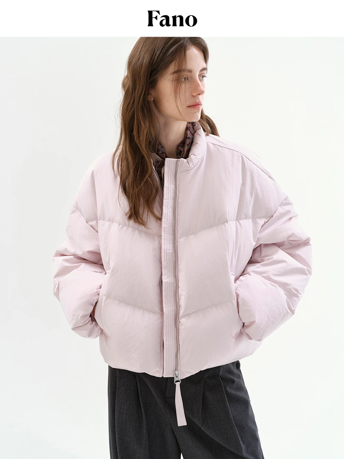 Jaqueta Puffer Feminina Fano com Gola Baseball, Enchimento Térmico Segmentado de Plumas, Casual, Ajuste Regular, Casaco de Inverno