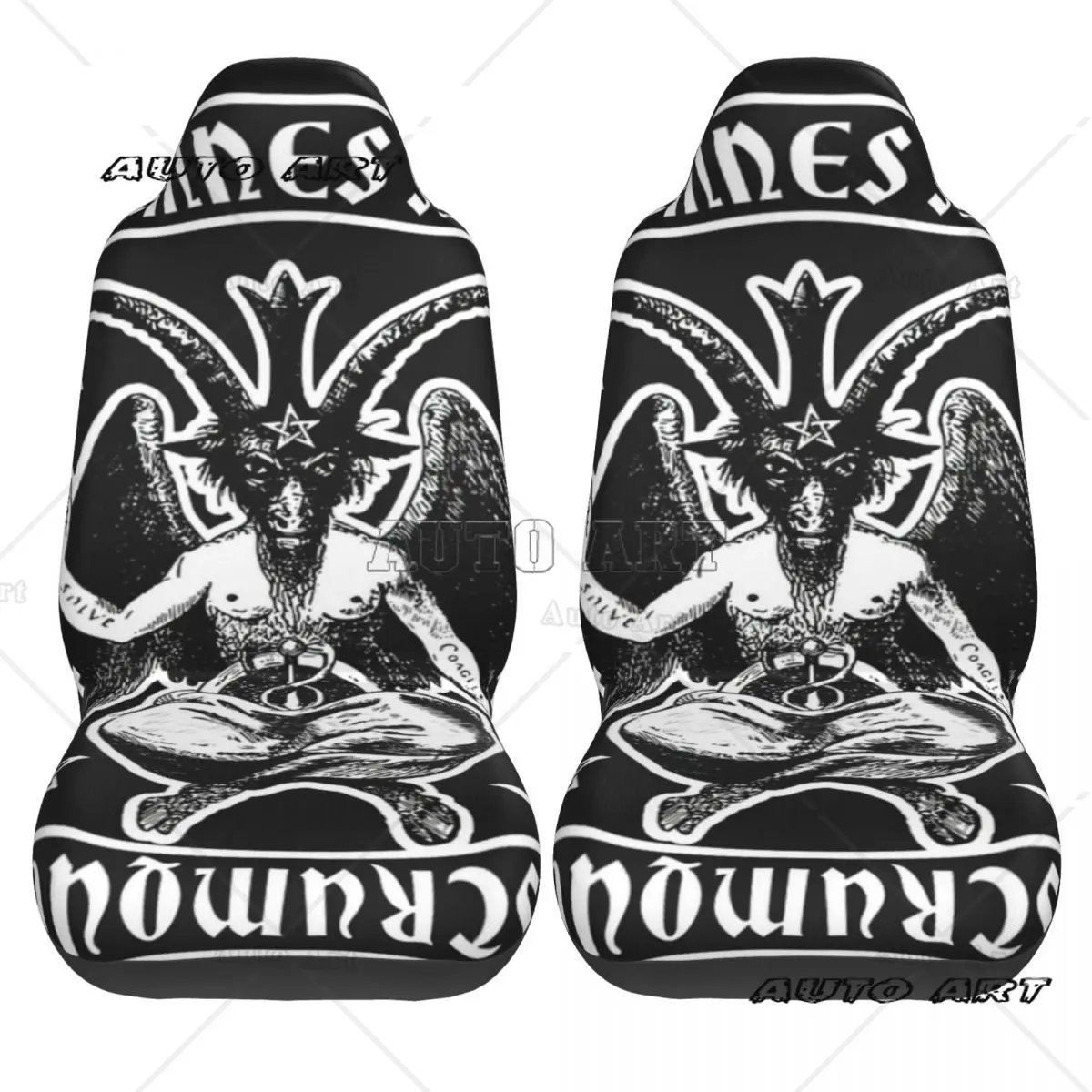 Baphomet Satanic Crosses With Hail Satan Pokrowiec na fotel samochodowy Niestandardowy nadruk Uniwersalny ochraniacz przedni Akcesoria Zestaw poduszek — zdjęcie 3