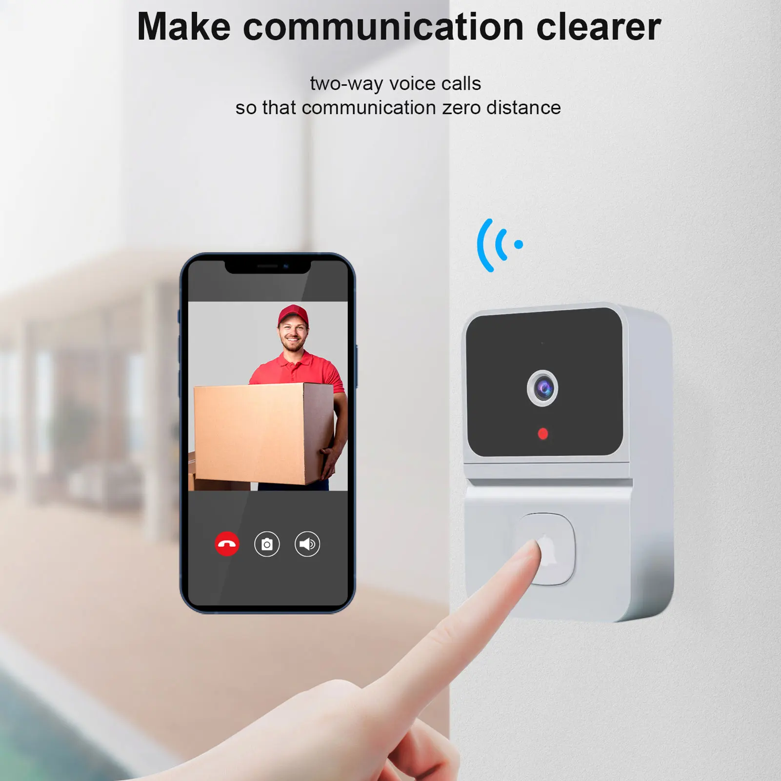 Smart WiFi Video Doorbell Video Doorbell Camera Night Vision AI Motion Detection IP66 Waterproof Multi User Sharing for Indoor