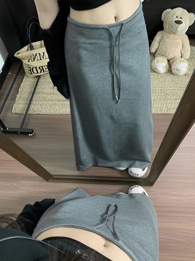 女性の Dstring 弾性 Ba スプリットシックな秋の新しい Sle スリミングスカートティーン向けレトロハイウエスト A ラインスカート