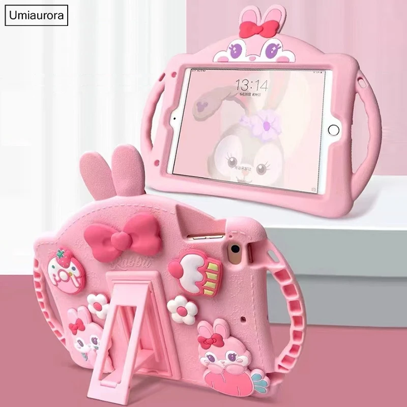 

For iPad Mini 7th 8th 9th 10.2 10th Gen 10.9 Air 1 2 3 4 5 6 9.7 Pro 10.5 11 inch M4 Kid Cartoon Stand Tablet Case Silicon Cover