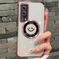 Airbag Transparent Smile Face Magnetic Phone Case On For Vivo Y30 Y30i Y31 Y31S Y33 Y50 Y51 Y51A Y51S Y53S Y72 4G 5G Cover
