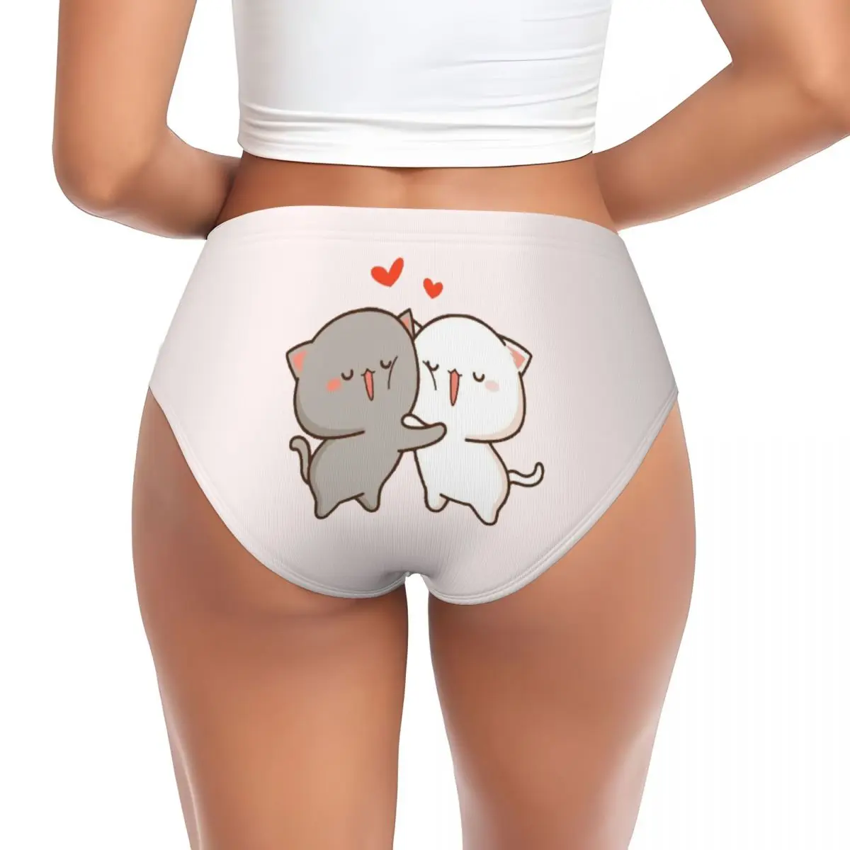 Custom Women's Kawaii Mochi Cat Peach And Goma Hug Panties Underwear Female Soft Brief Panties Briefs Underpants