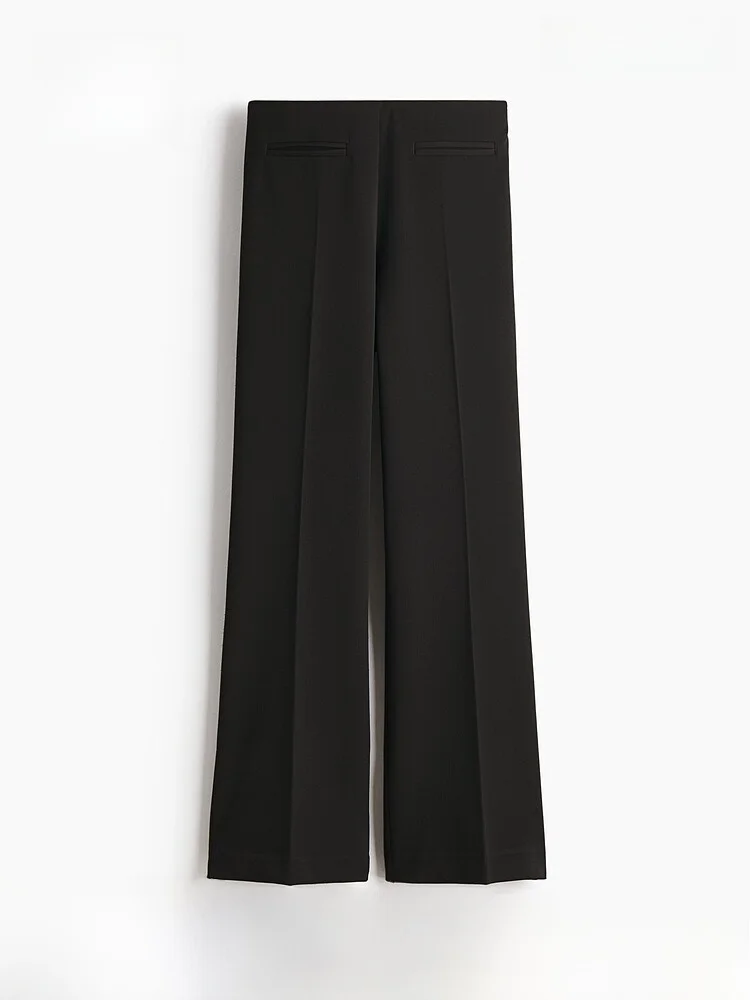 

Spring New Women's Casual Pants Flared Trousers Slanting Cloth l Waist Polyester Fiber Elastic Fiber Ladies Trousers