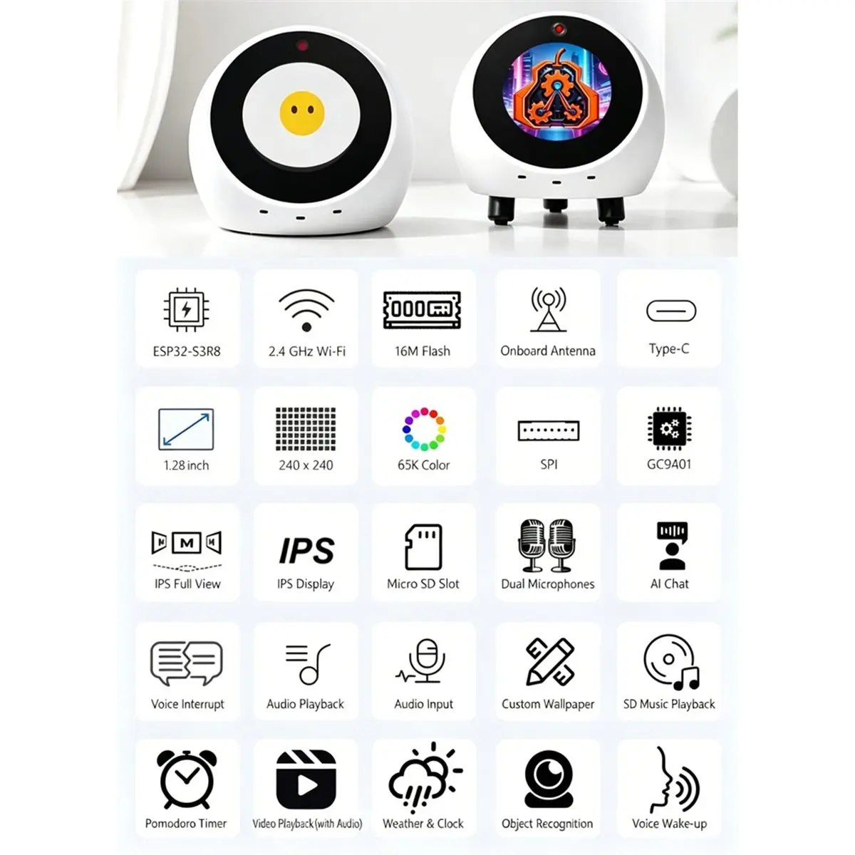 “QUALITY EXCELLE“AI Voice Chat Robot - 1.28'' LCD Display with Camera NO Touch WiFi Weather N16R8 DIY Smart Gadget 5MP