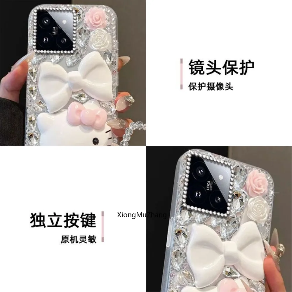 Diamant-Sanrio-Handyhülle für Redmi 12 12C 13C 14C 15 15C 15A A5 Redmi Note 15 14 Pro Plus 13 12 11 Pro Hello Kitty Cover mit Kette – Detail 5