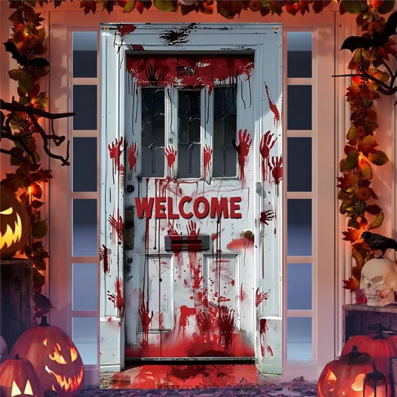 ديكور مشهد جو رعب للهالزينة ، علم الباب ، غطاء باب مخيف ، تأثير ذراع ثلاثي الأبعاد ، احتفال خارجي #5