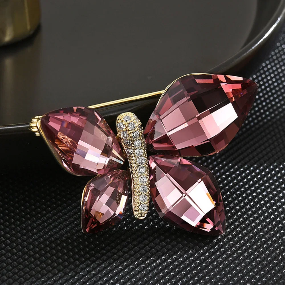 Exquisite Asymmetrical Crystal Butterfly Brooch Unique Design Insect Animal Jewelry Dress Accessories Women's Anti-Slip Pin