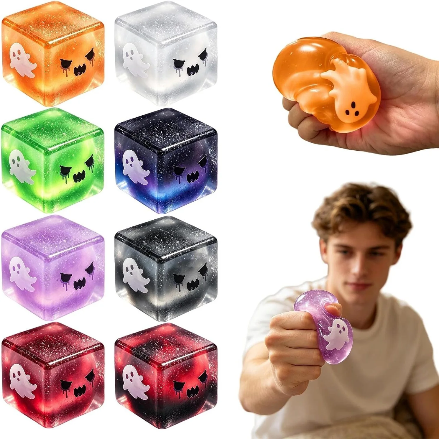 Halloween Maltose Cube Stress Squeezing Toy Slow Rebound Stress Relieving Ice Block Resistance Aurora Color Squeezing TPR Block