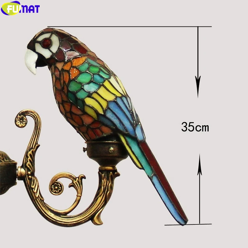 FUMAT Tiffany Parrots Floor Lamp Stained Glass Classical Handicraft Home Decor Art Nordic Lighting Fixture Copper Frame Leaf E27