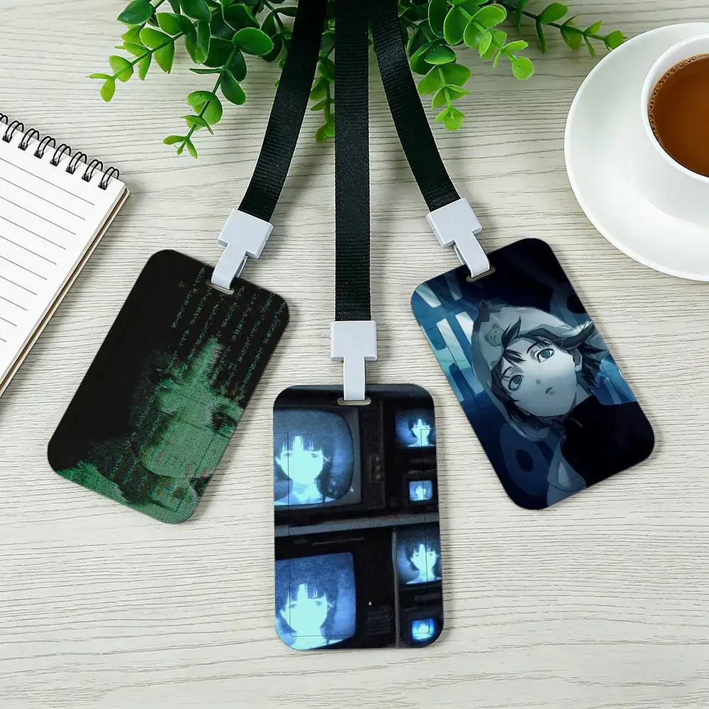 Anime S-Serial Experiments Lain Card Holder Lanyard Company Staff Pass Unisex ID Name Work Card Holder Office Supplies