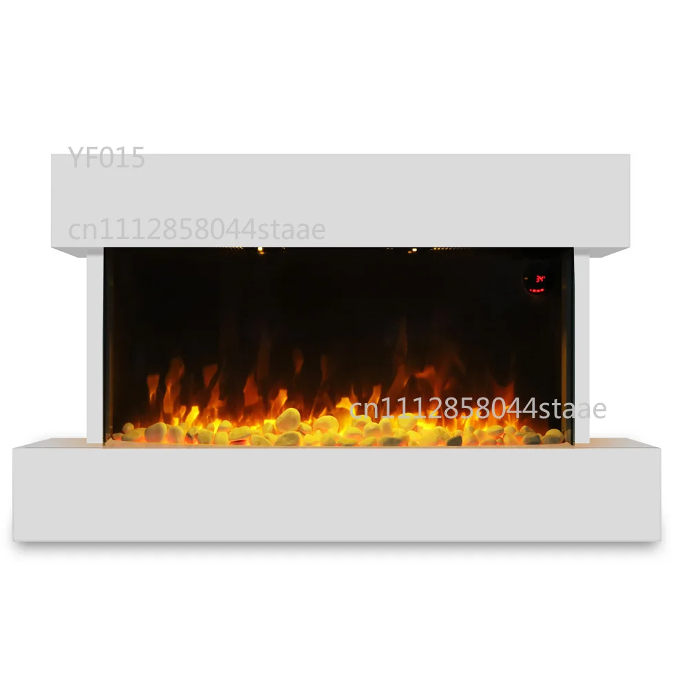 Energy Saving Electric Fireplace With Simulated Flame Wood Crystal Stone Decor Indoor Space Heater