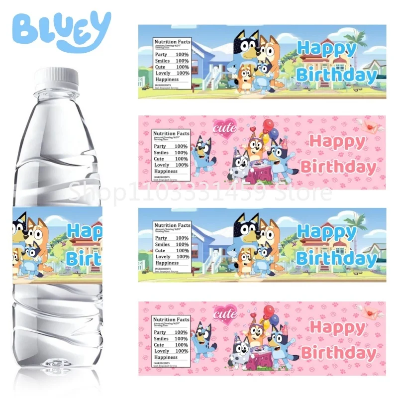 Bluey Water Bottle Labels Bingo Family Party Supplies Toys Birthday Decorations Stickers Boys Girls Baby Shower Party Supplies