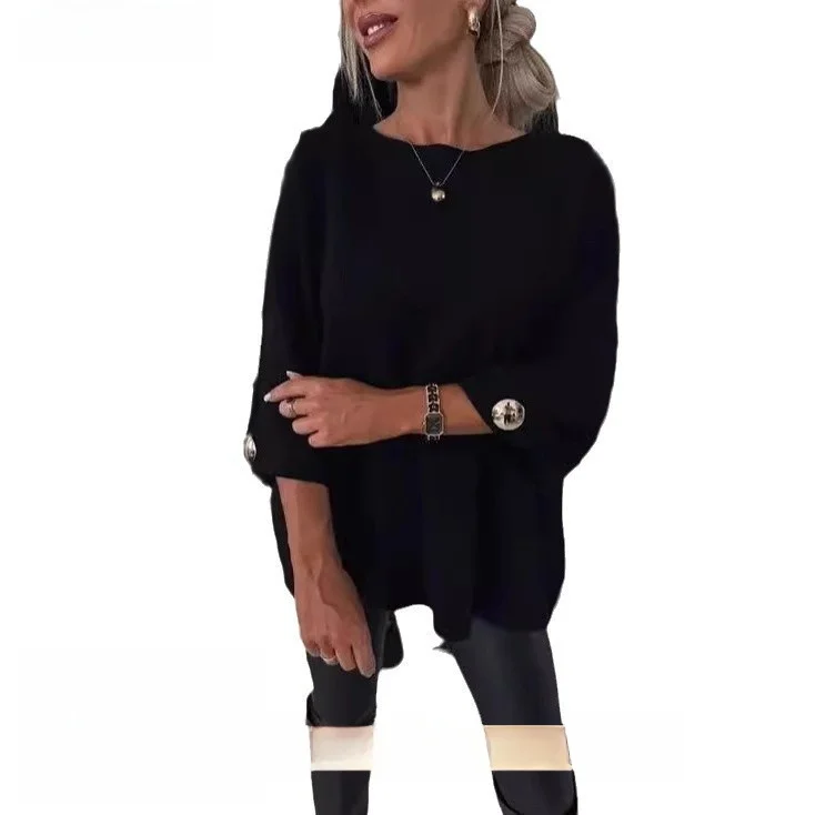 Women's Color round Ne mid Sve Knitted Casual Top Comfortable Fit Sweatirt Polyester Blend Fabric Autumn Season