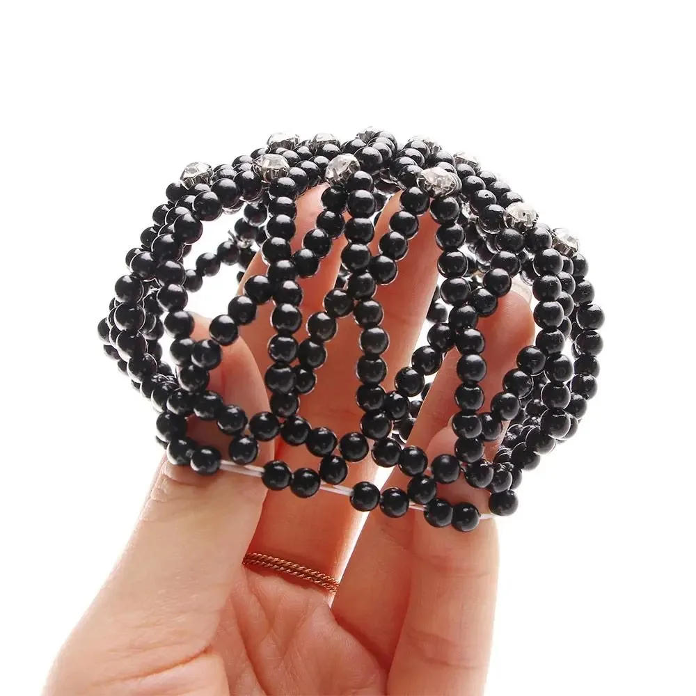 High Elastic Hair Net Pearl Beaded Rhinestone Decor Hair Snood Stretchy Mesh Soft Fabric Net Women Hair Decor Dance Performance