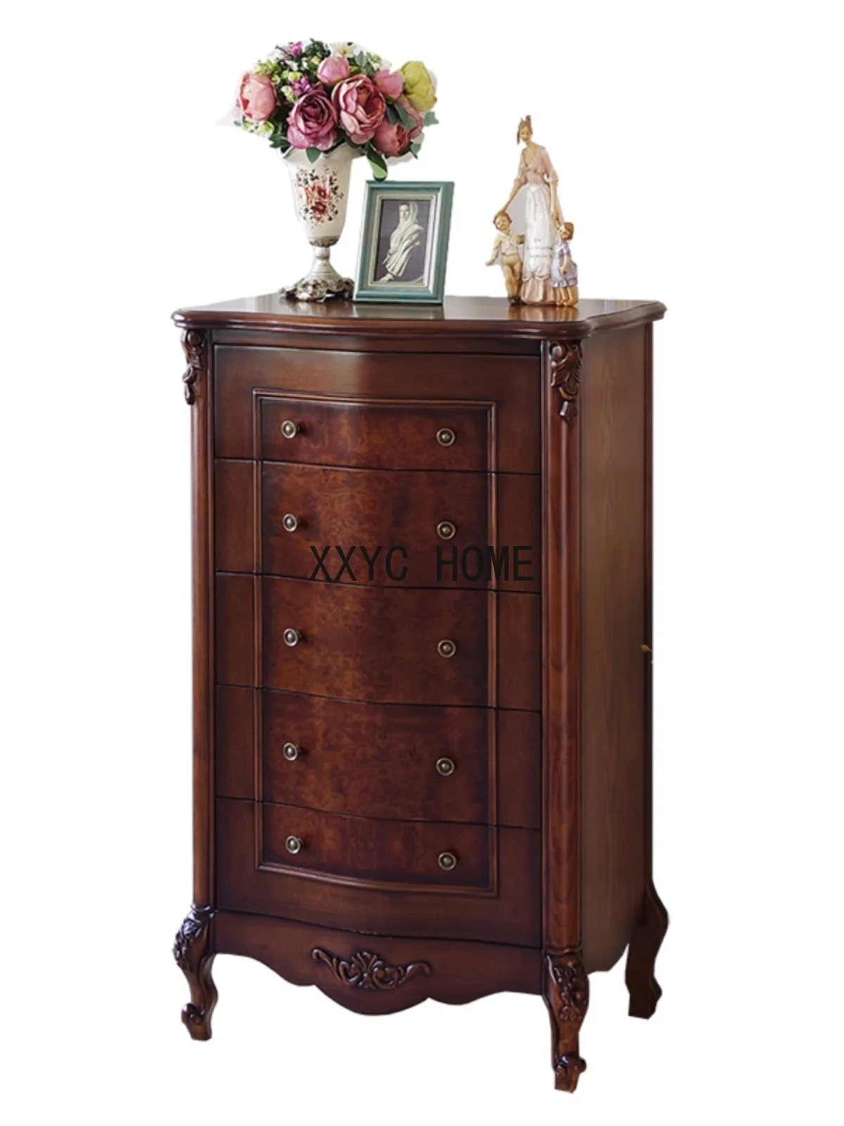 

Solid Wood European-Style Living Room Entrance Drawer Storage 5 Chest of Drawers