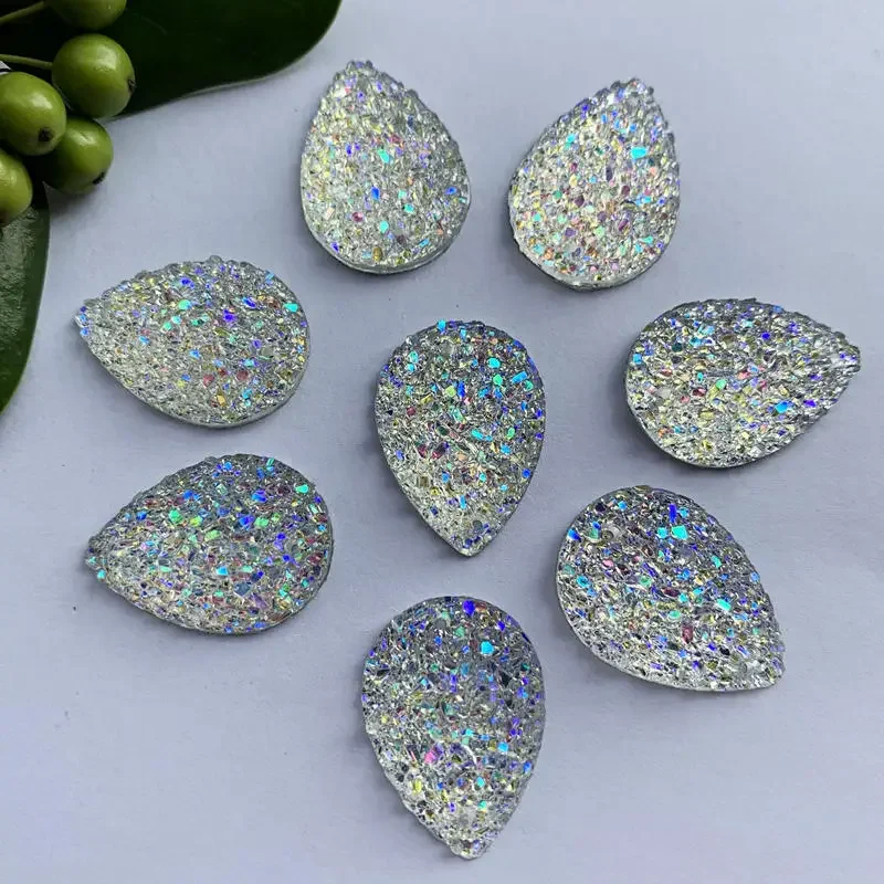 15pcs 18*25mm Bling AB Colors Convex Mineral Surface Crystal Resin Rhinestone Flatback Cabochon Stone Wedding Decoration