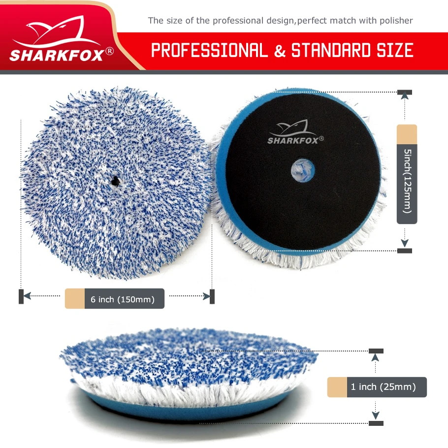 Sharkfox 1Pieces 5/6inch Microfiber Polishing Pad For Cars Body Polish Micro Fiber Polishing Wheels For DA/RO Car Polisher