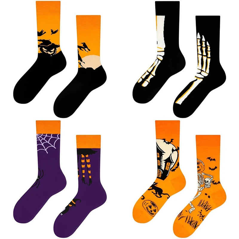 

2024 Halloween Funny Unisex Crew Socks Cartoon Pumpkin Skull Men Women Irregular AB Style One Size Novelty Socks Bulk Wholesale