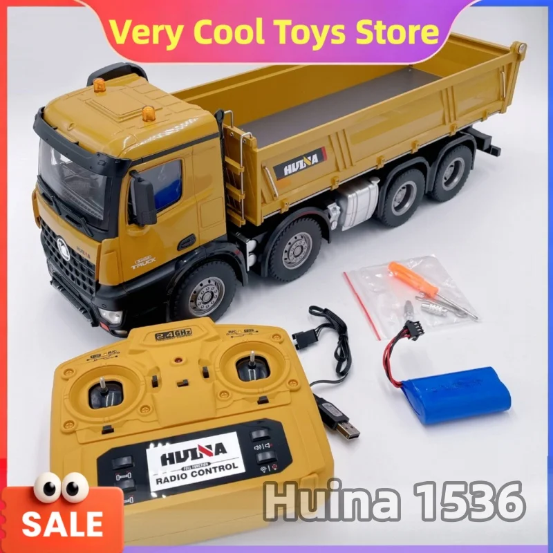 Huina 1536/1538 12-канальный радиоуправляемый грузовик из литого сплава в масштабе 1:14, полностью пропорциональное управление, 8-колесный тяжелый инженерный самосвал с подсветкой.