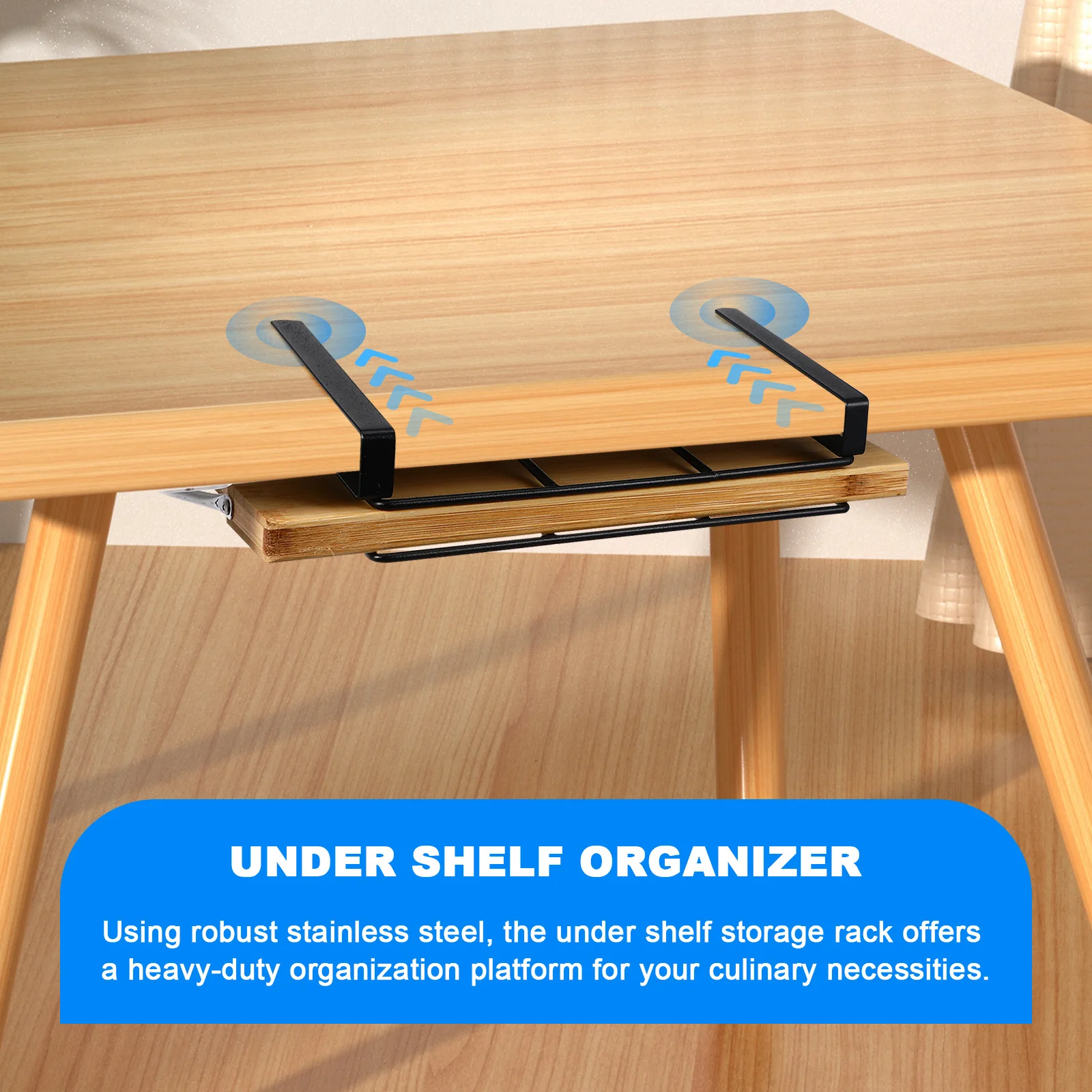

Stainless Steel Under Shelf Organizer Hooks Cutting Board Holder Space Saving Kitchen Storage Rack No Drilling Required
