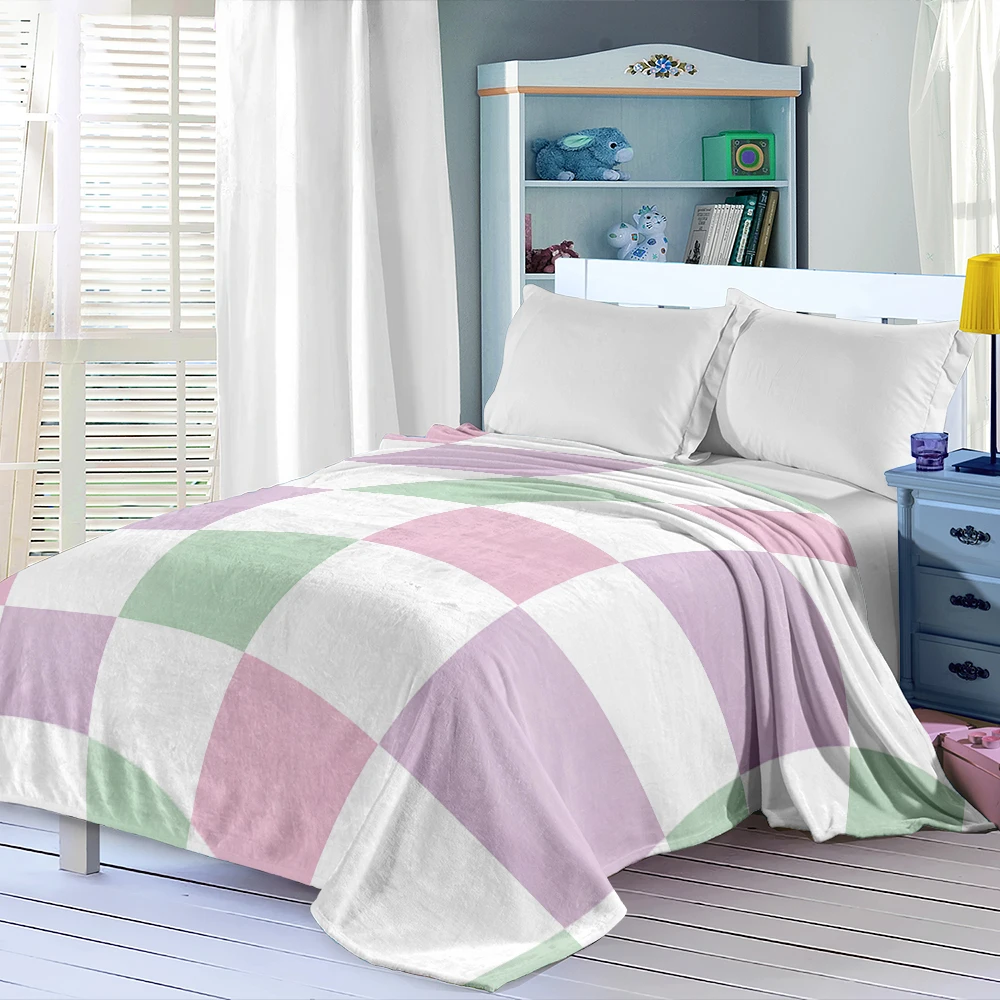 Pastel Warped Checkerboard Flannel Blanket Perfect For Sofa Office Bed Travel Sleep Read Relax Camping Four Season Use