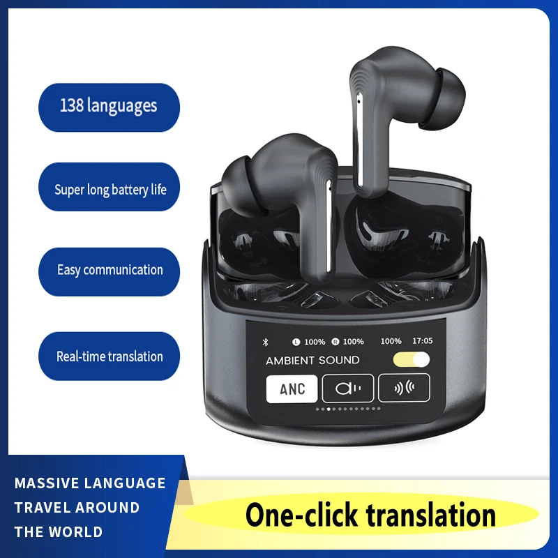 

Full-color touch screen smart wirele translation earphones multi-language translation business meeting online translation earbud