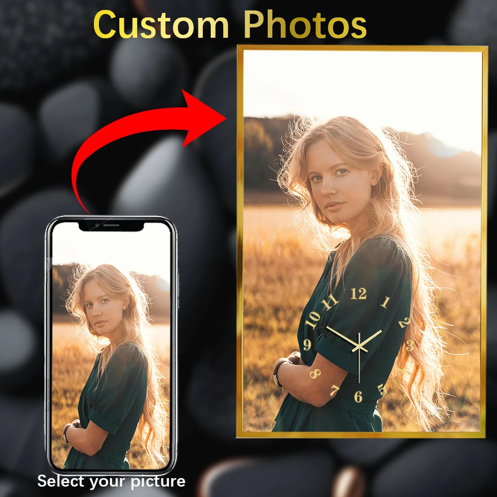

Отправьте фотографии на заказ, художественные часы, цифровые настенные часы, рамка из алюминиевого сплава, 25X4 0 см, зеркальные часы, семейный подарок