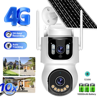 4G Solar Camera SIM Card 24/7 Recording 10X Zoom Three Screen Camera Built-in Battery 4MP WIFI Camera PIR Human Detect iCSee