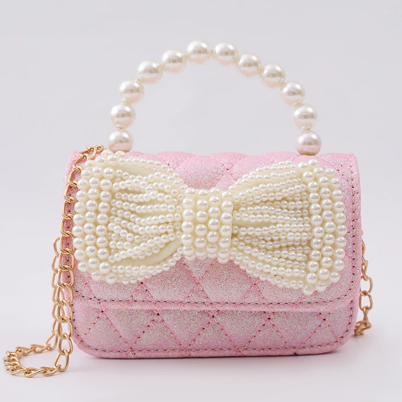 Bolsa pérola brilhante para crianças, carteiras princesa moeda, sacos pequenos, acessórios de vestido, estilo clássico, venda quente