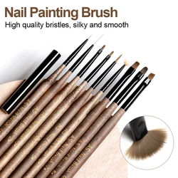 9 Sizes Nail Art Brush Wood Handle Nail Liner Brush Stripe Pattern Painting Brush Acrylic UV Gel Extension Drawing Carving Pen