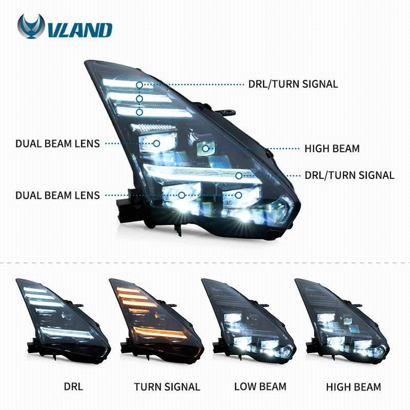 VLAND Manufacturer Assembly Full LED Day Running Light Accessori per auto R35 Faro 2008-2023 Luce LED modificata per Nissan GTR