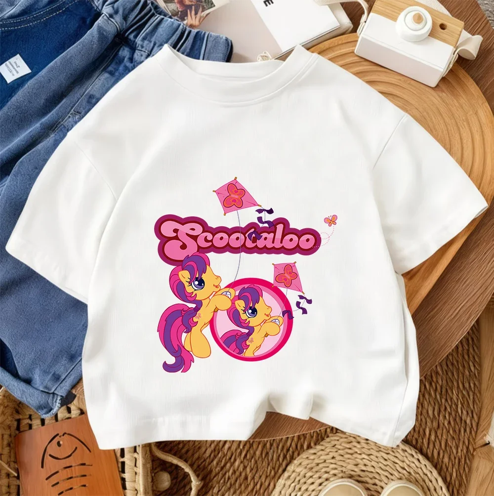 Camiseta informal de manga corta con dibujos animados, ropa informal de verano Kawaii para niños, My Little Pony, de 3 a 14 años