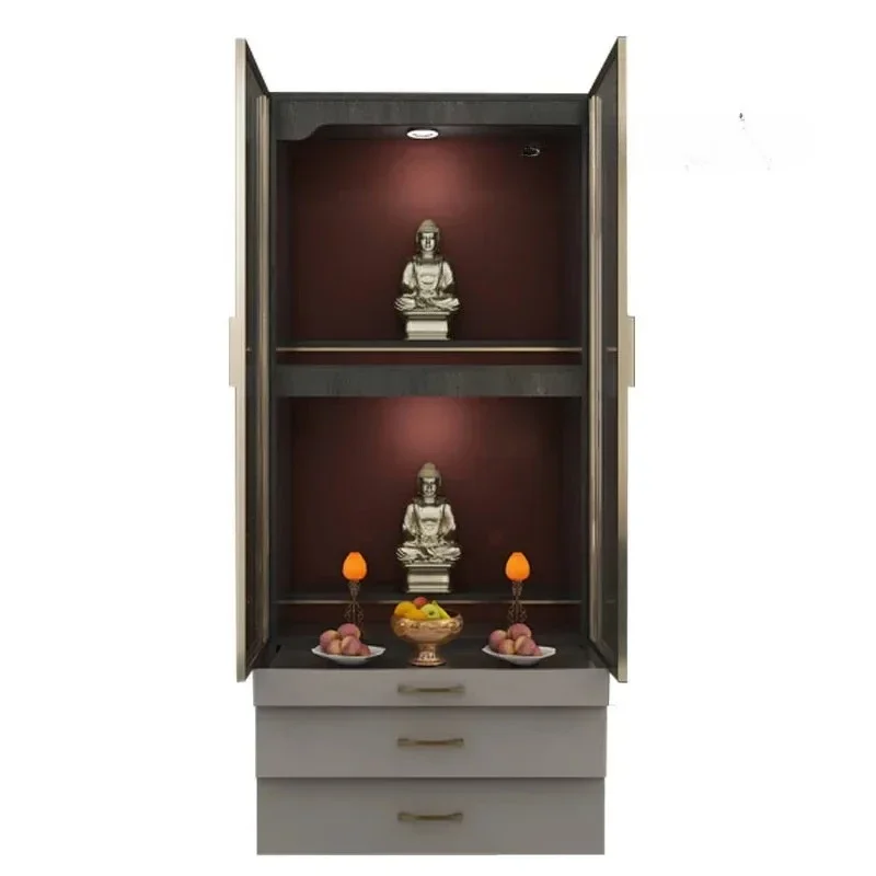 Offering table Buddha cabinet Living room Buddha niche New Chinese vertical cabinet with door Solid wood shrine