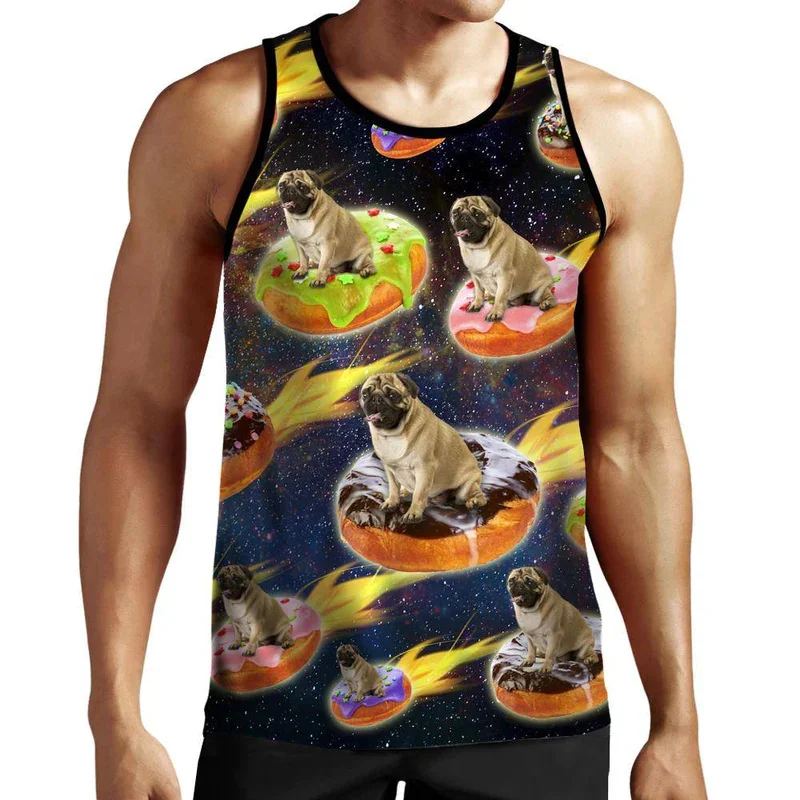 Hamburgers Fly With Cats 3d Printed Tank Tops Men Women Funny Cute Cat Vest Tops Doughnut Floral Shirt Hawaii Y2k Beach Tank Top