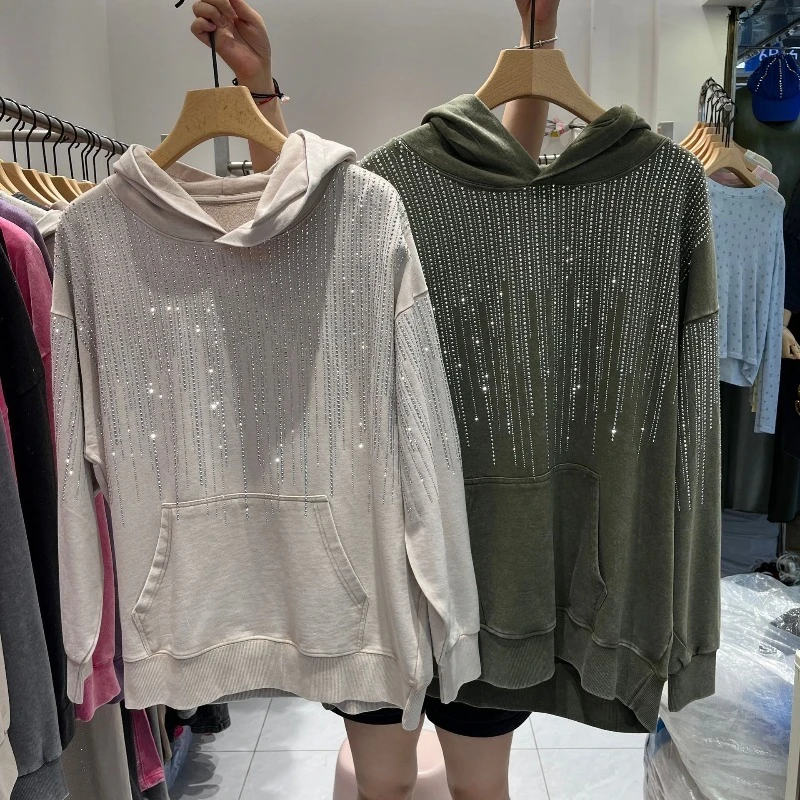 2025 Early Autumn New Fashionable Hooded Sweatshirts For Women's Heavy Rhinestone Design Trendy Brand Cool Long-sleeves Hoodies