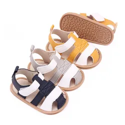 Zapatos de moda para bebés, sandalias de cuero para recién nacidos, suela de goma suave, antideslizante, transpirables, informales, Verano