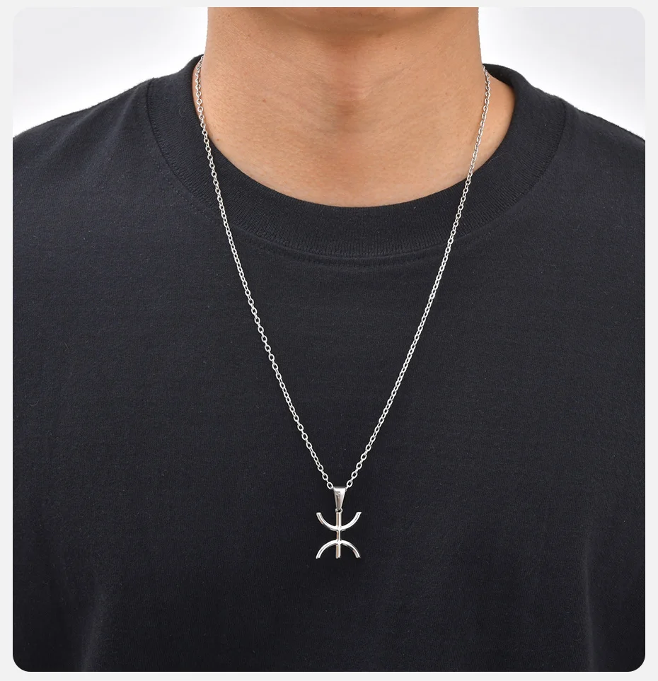 Vnox Amazigh Berber Symbol Armband-Halsketten-Set aus Edelstahl in Silberfarbe, Afrikanischer Tuareg Tifinagh Schmuck für Männer und Frauen als Geschenk – Detail 3
