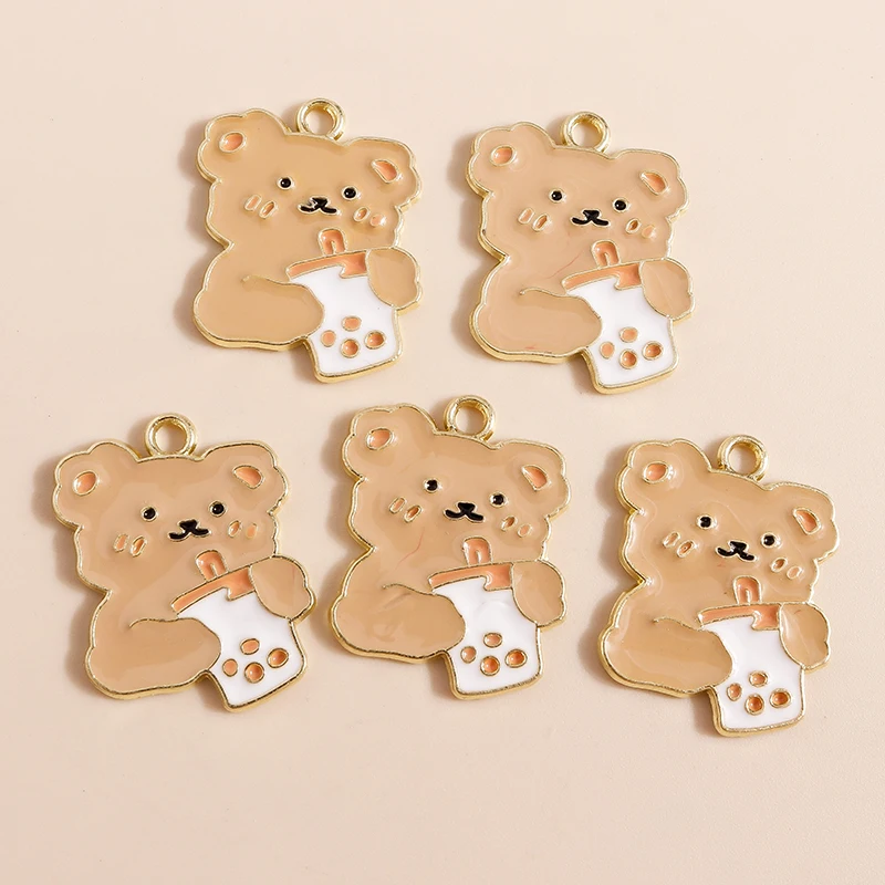 

20pcs Cartoon Animal Charms Enamel Bear Drink Milk Tea Charms Pendants for Making Necklaces Earrings DIY Crafts Jewelry Findings