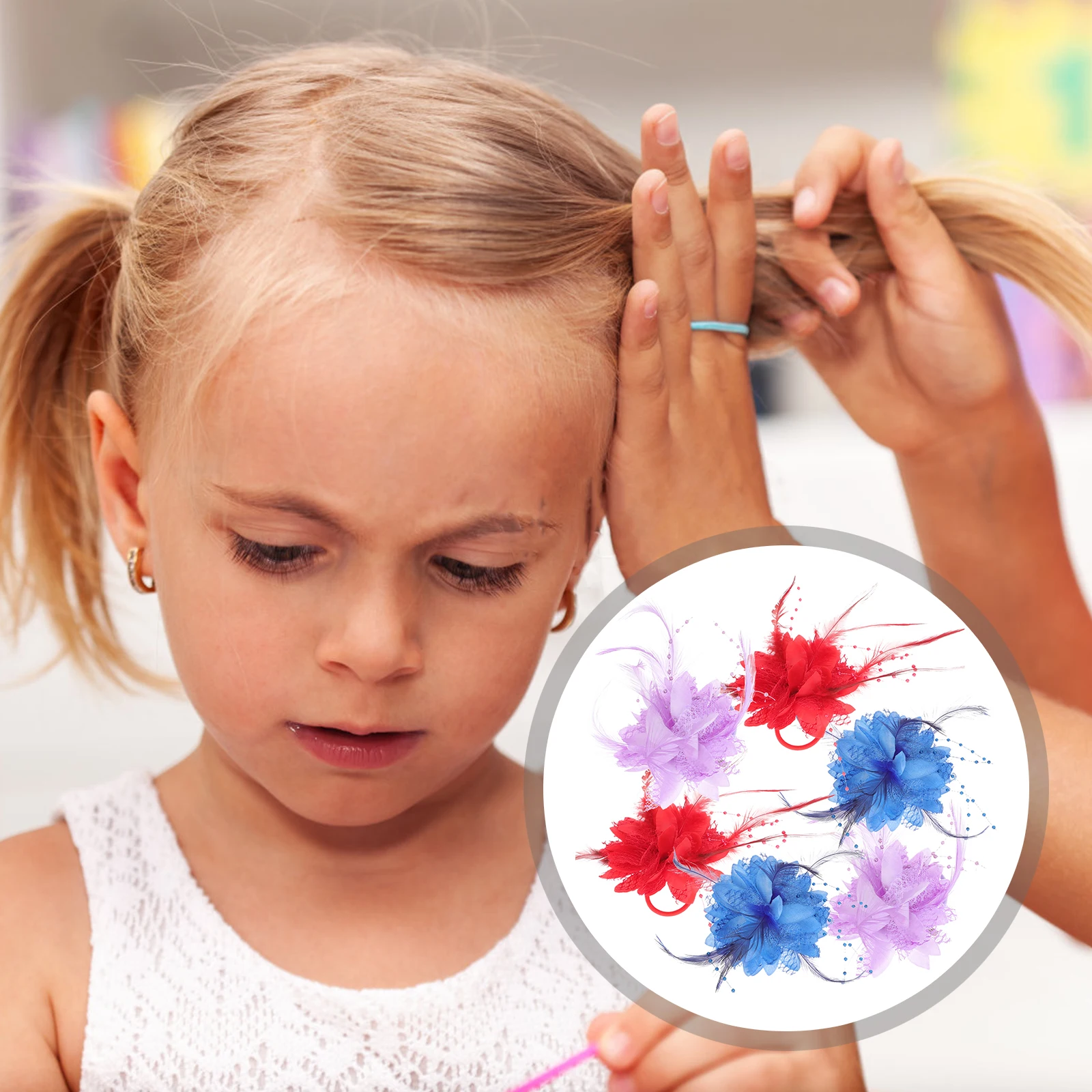 

6 Pcs Accessories Elastic Toddler Ties Baby Flower Plume Design Hair Bands Scrunchies Girl Hair Decorations Birthday