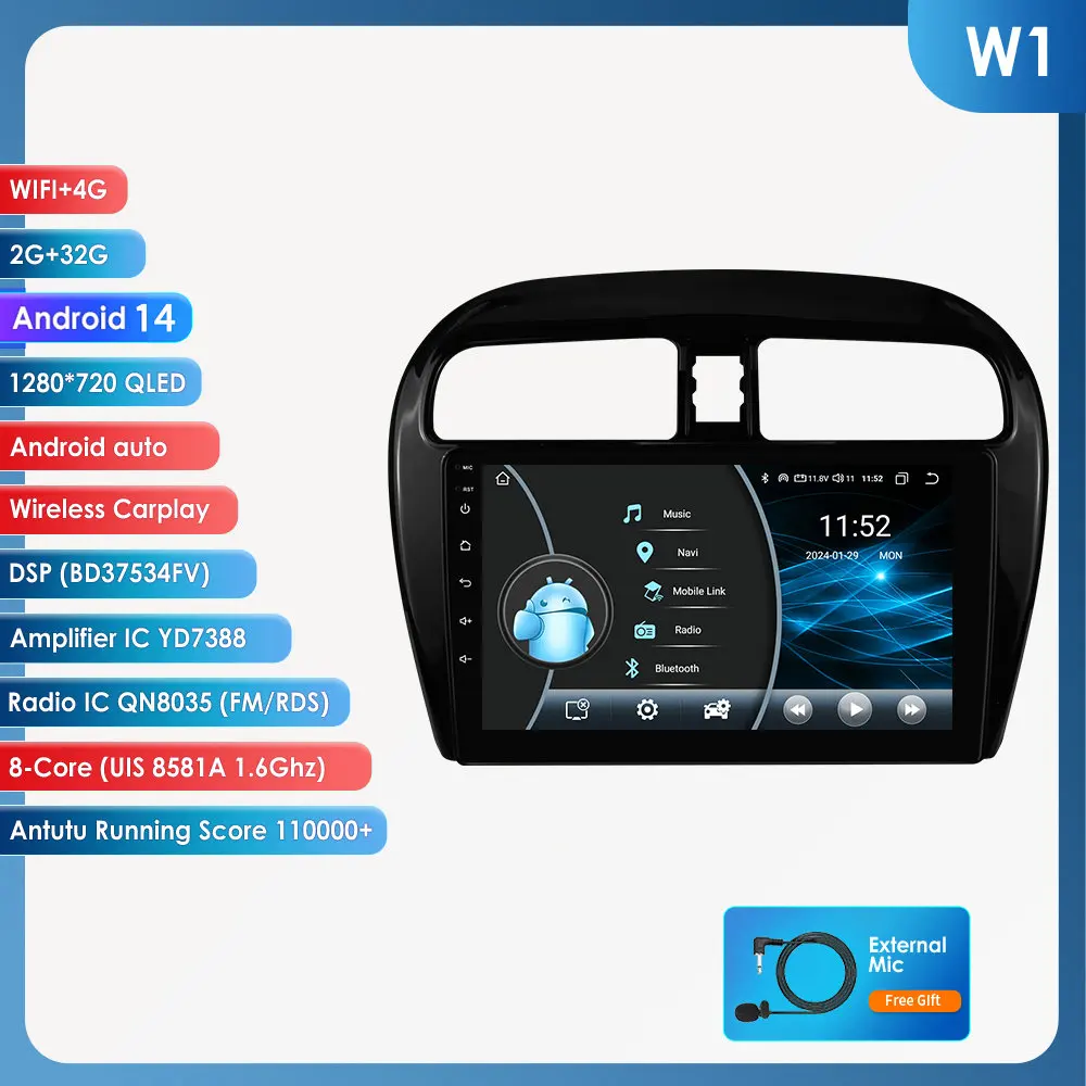 Hizpo Autoradio Carplay 4G AI Systemen Android Autoradio voor Mitsubishi Mirage/Space Star 2012-2023 multimedia Video Player GPS