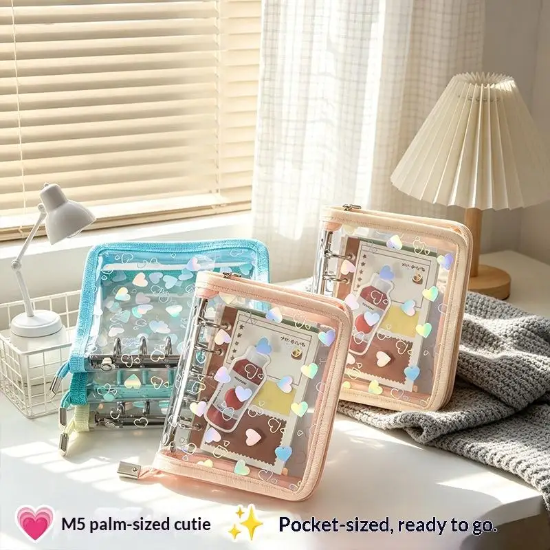 organizador-de-refil-para-livro-de-colecao-a5-laser-star-com-ziper-diario-diy-Album-de-fotos-transparente-de-Idolos-kpop-papelaria-kawaii