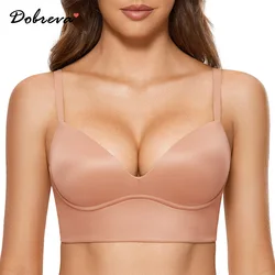 DOBREVA Women's Plus Size Push Up Bra Wireless Padded T Shirt Bras No Underwire Plunge Bralette