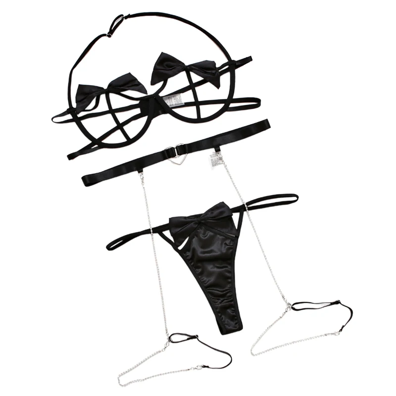 

Комплект женского сексуального прозрачного белья с вырезами (1 шт.) - бюстгальтер, трусики, стринги и пояс для чулок, соблазнительный комплект интимного белья