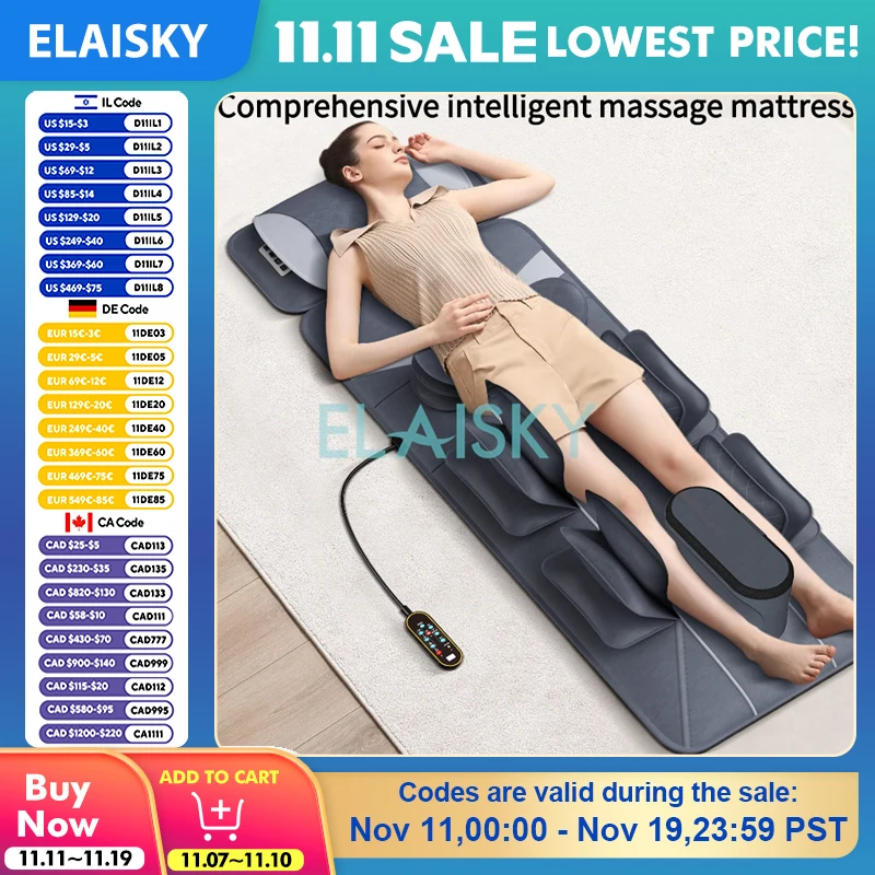 

Airbag Multifunction Full Body Electric Massage Mattress Electric Home Sofa Use Shiatsu Heating Kneading Vibration Pad for Bed