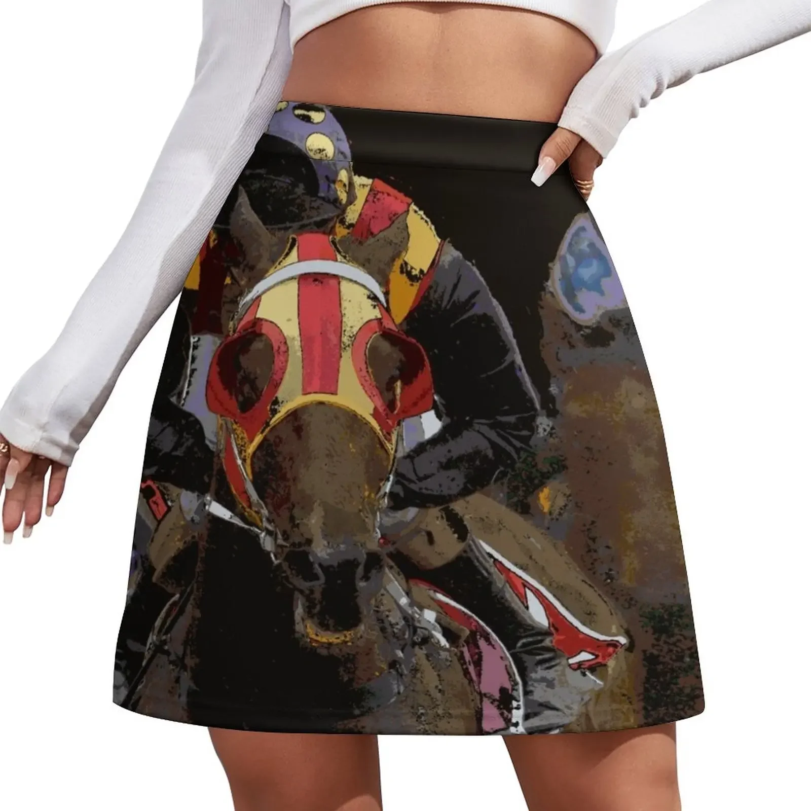 

Horse Racing on a Film Strip Mini Skirt luxury women skirts korean ladies summer skirts Mini Skirt