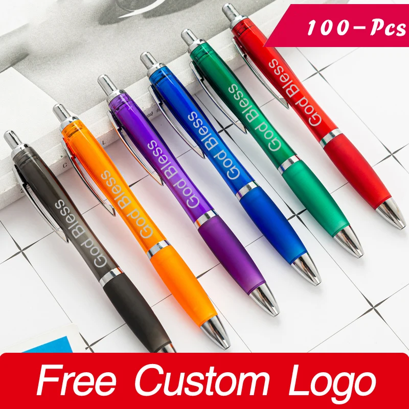 100pcs Simple Plastic Ballpoint Pens Color Printing Logo Personalized Pen School Teacher Gift Pen Business Supplies Stationery