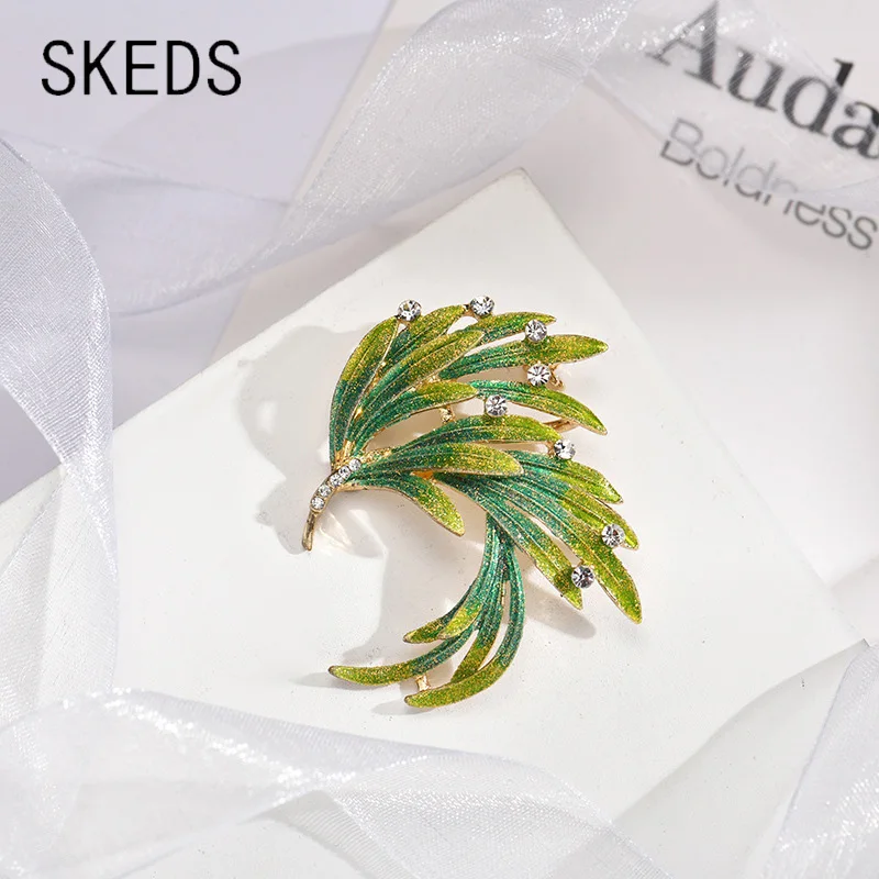 SKEDS Vintage Gorgeous Peacock Tail Brooches Pins For Women Crystal Metal Phoenix Feather Party Wedding Brooch Pin Accessories