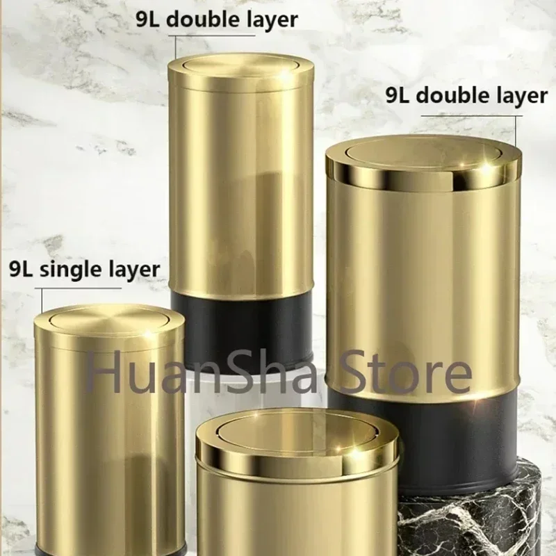 Home Stainless Steel Trash Can Gold Bathroom Bedroom Recycle Wastebasket Kitchen Storage Lixeira Banheiro Home Appliance BS50TC