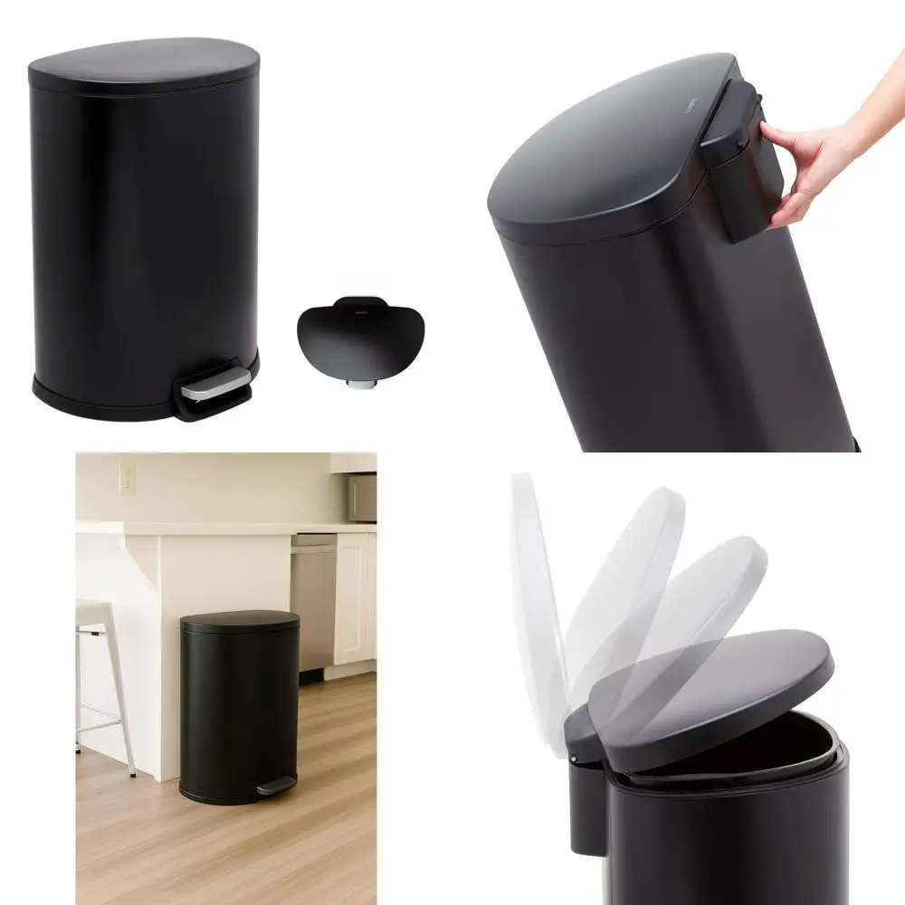 

50L 13-Gallon Step-On Trash Can with Finger-Resistant Matte Black Lid, Slim Design for Home or Office